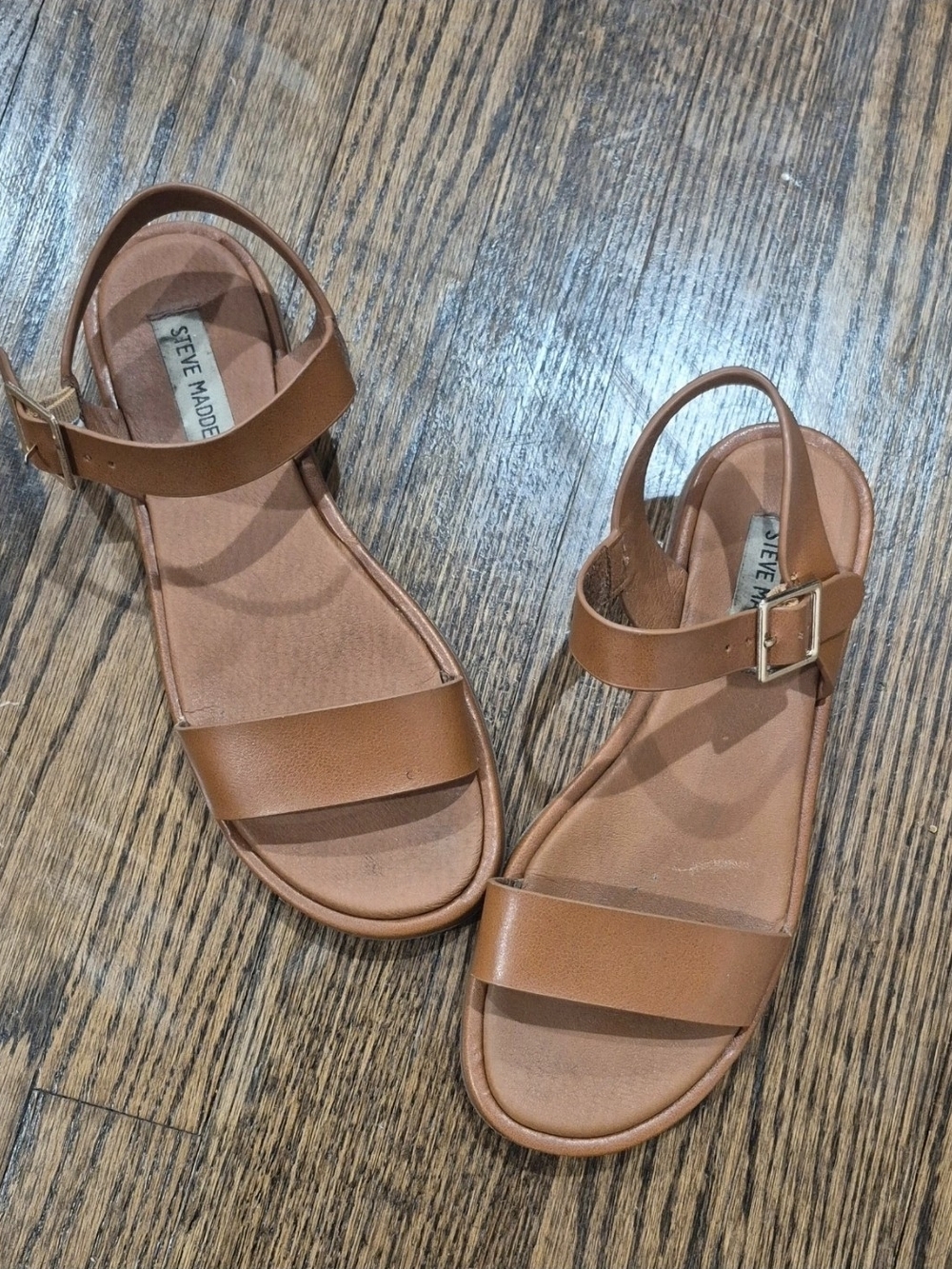 Steve Madden Tan Leather Ankle-Strap Sandals